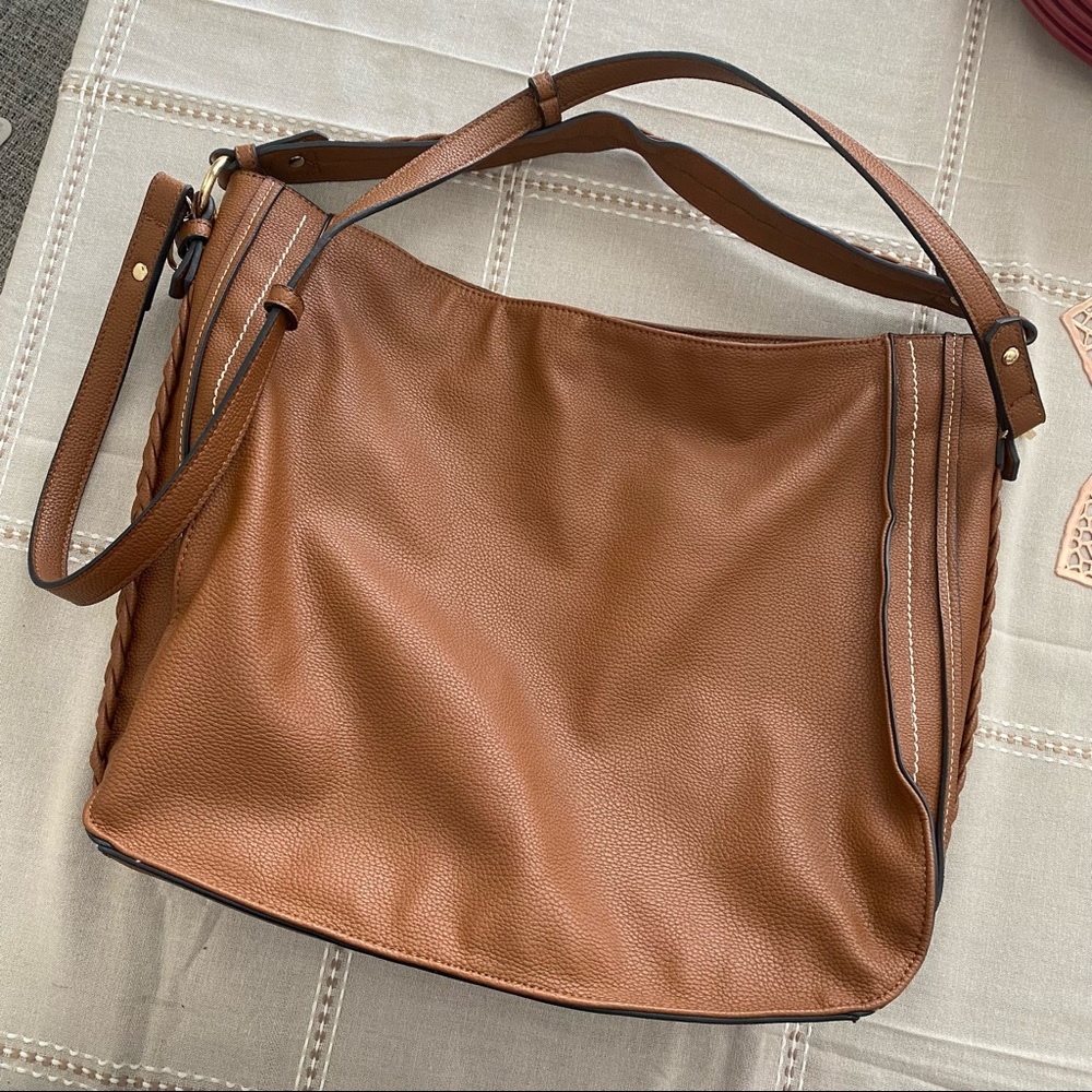 Leather Side Braided Shoulder Handbag